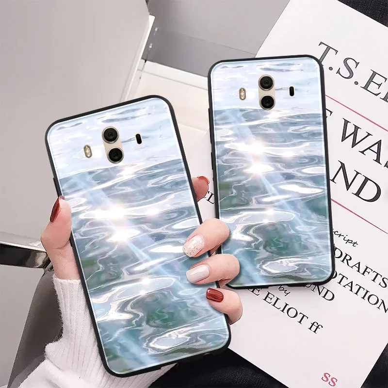 Manderm Waves Water Light Refractions Cover for Huawei Mate 9 10 20 P9 P10 P20 Pro Lite Tempered Glass Protective For Mate20X |