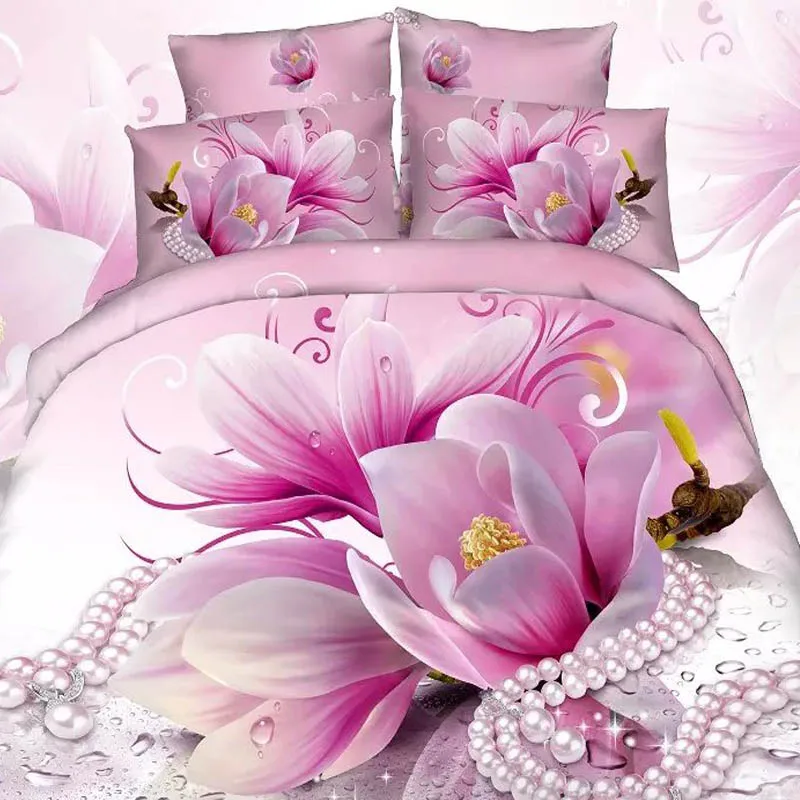 

Beautiful 3D Pink Flower Magnolia Girls Bedding Set Pure Cotton Fabric Bedclothes Sheets Pillowcase Duvet Cover Queen King Size