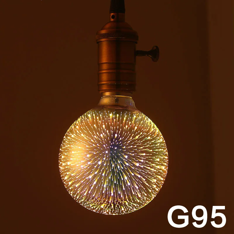 Светодиодный 3D декоративный светильник AC85V-240V ST64 G95 G80 G125 A60, лампа в форме сердца E27, Сказочная лампа для фейерверков, праздничная, Рождественская, винтажная лампа - Испускаемый цвет: G95