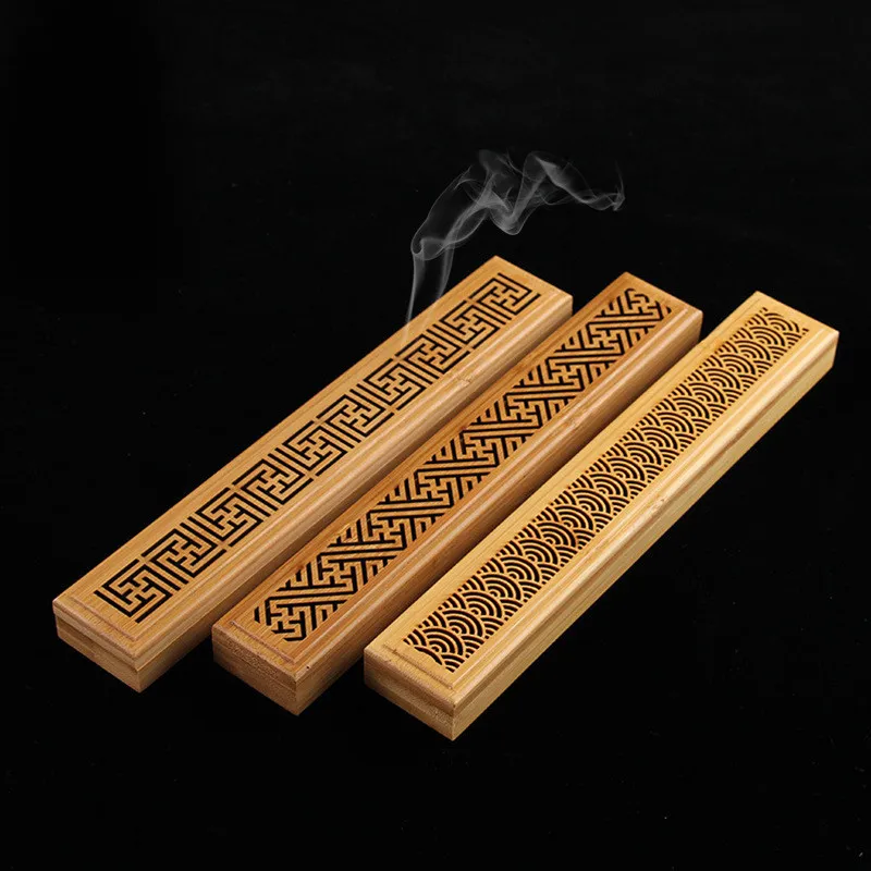 

1 Pcs Bamboo Incense Burner Hand Carving Hollow Incense Stick Holder Joss Stick Box Lying Censer Home Living Room Office Decor