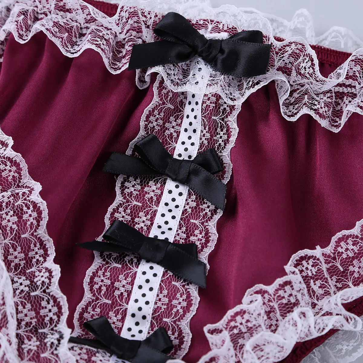 Satin Frilly Panties with Ruffled Floral Lace - Low Rise, Stretchy, Men's Shiny Lingerie image 6