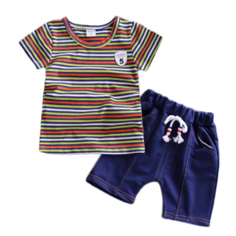 12M 4T Badge Style Baby Boys Clothes 2018 Summer Casual Striped Boys