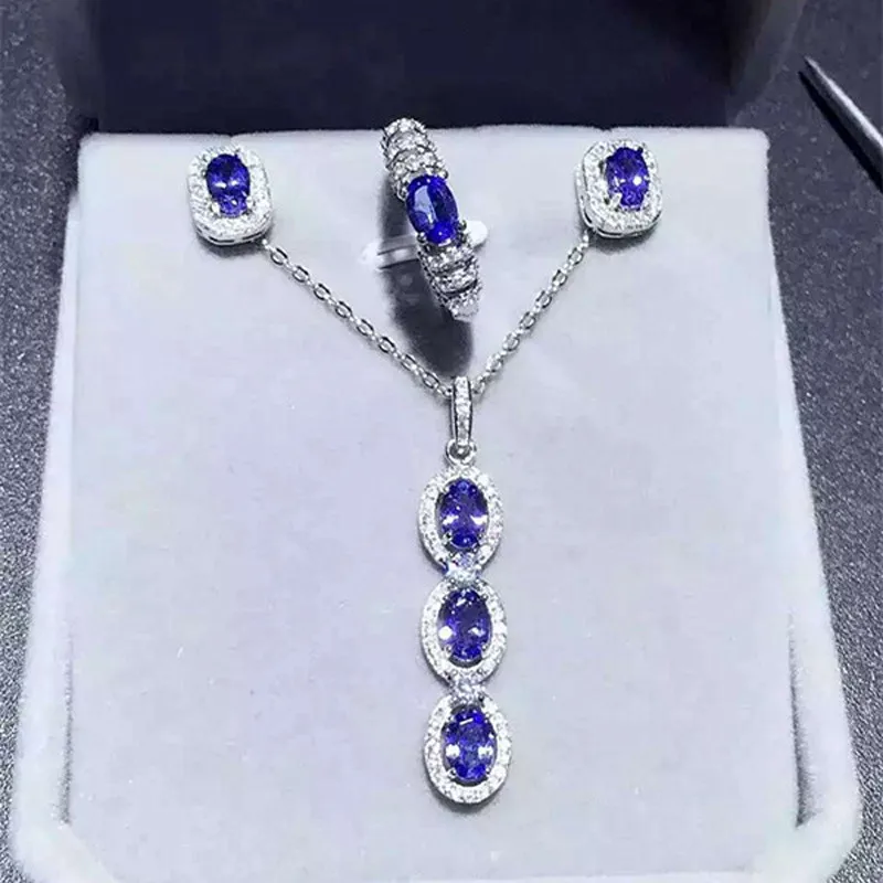 

2017 New Arrival Qi Xuan_Fashion Jewelry_Blue Stone Jewelry Sets_S925 Solid Silver Woman Jewelry Sets_Factory Directly Sales
