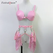 Готический кожаный бюстгальтер, ремень-подвязка, пояс, набор для женщин, клетка для тела, бондаж, бюстгальтер, подвязки, кисточка, пояс на талии, Рейв, костюм, комплект из двух предметов