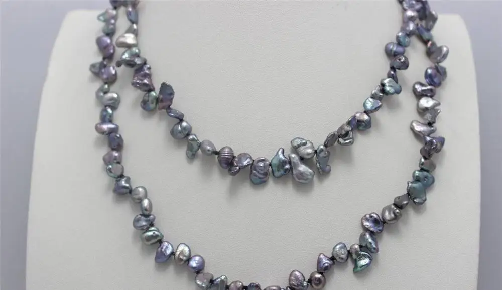 

Black Beautiful keshi reborn pearl long necklace 35 6x8mm no metal"handmade