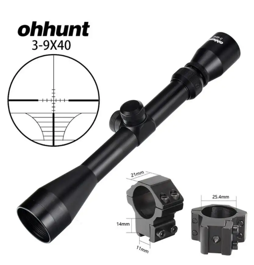 ohhunt 3-9X40 Hunting Optics Riflescopes Rangefinder or Mil Dot Reticle Crossbow Shooting Tactical Rifle Scope with Mount Rings - Цвет: with Dovetail ring2