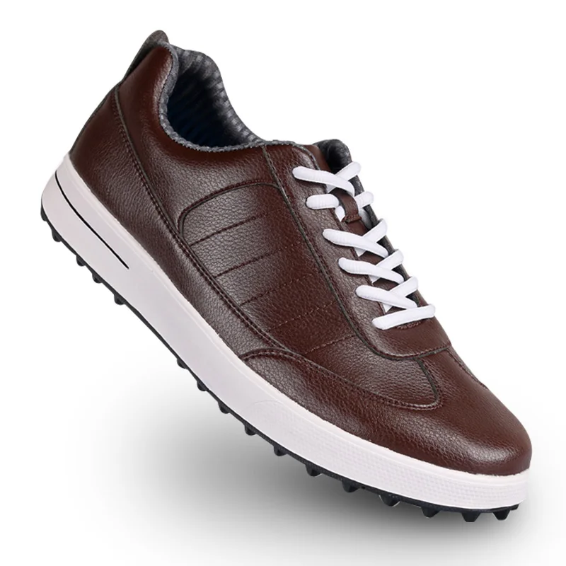 الرجال حذاء جولف أحذية رياضية أعلى طبقة جلدية للماء تنفس عالية الجودة (بني)