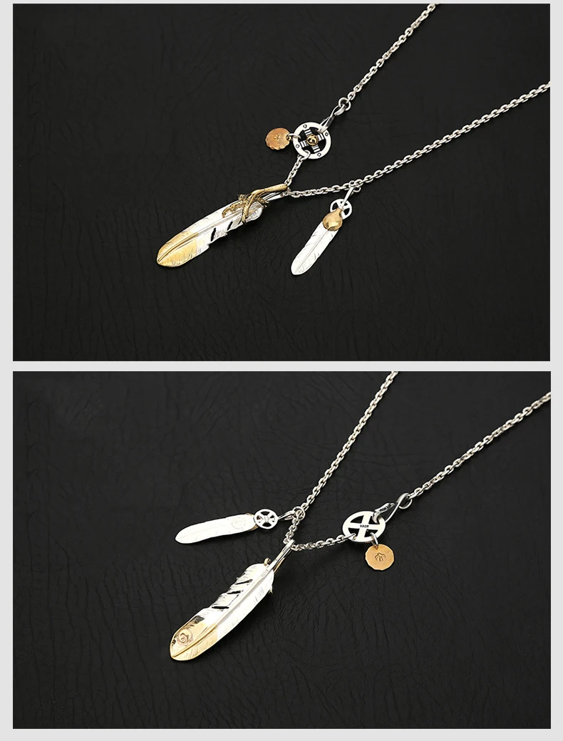Takahashi goros ювелирные изделия 925 стерлингового серебра кулон ожерелья подвеска с перьями Винтаж звено цепи для унисекс прекрасный подарок
