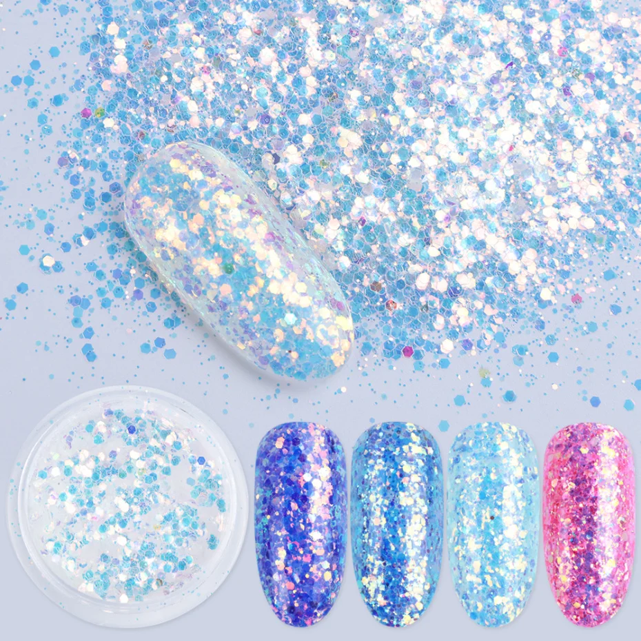 

1Box Holo Nail Powders Mermaid Nail Sequins Glitter Gel Polish Sparkles Chrome Pigment Dust For Manicure Decorations LANC342