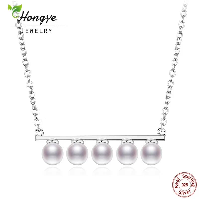 

Hongye 2017 A Row of Pearl Short Necklace 925 Sterling Silver & Natural Freshwater pearl Necklace For Woman Fine Jewelry Gifts
