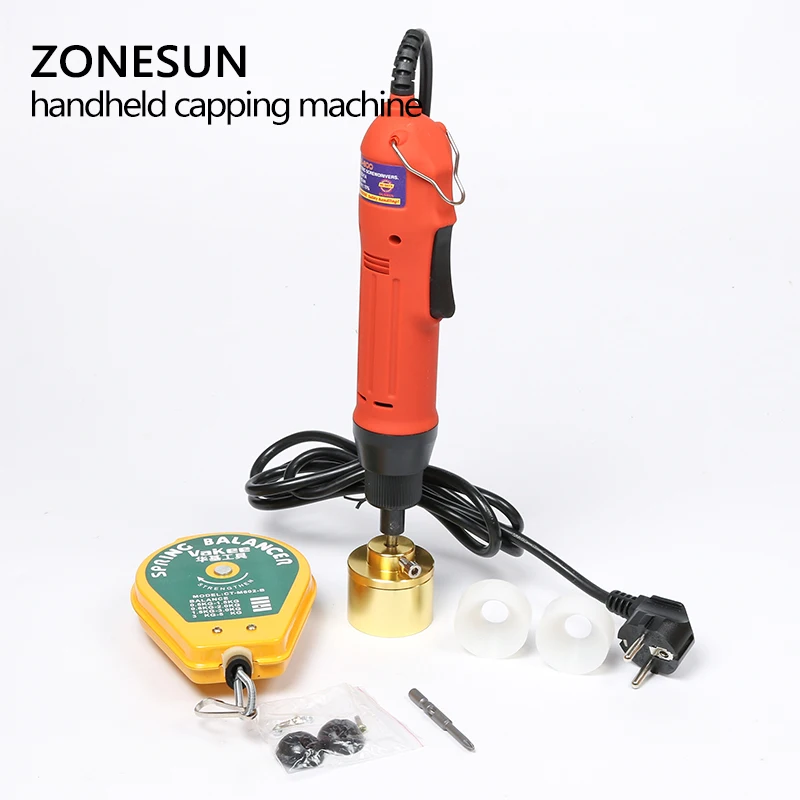 ZONESUN ручная электрическая укупорочная машина для дыма, масла, пластиковых бутылок укупорочная машина(10-50 мм) упаковочные инструменты для запечатывания