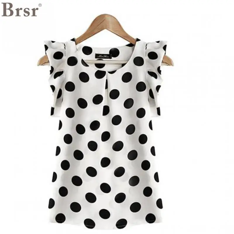 

2018 Summer New Wave Point Large Size Female Short-sleeved Chiffon Shirt Slim Lotus Leaf Flying Fly Sleeves