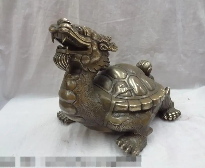

S02713 10" Chinese Bronze Copper Animals Wealth Shou Longevity Dragon Turtle Statue B0403