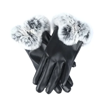 

Women PU Leather Gloves Thicken Fur Winter Keep Warm Mittens Female Touch Screen Mittens Gloves Hand Warm