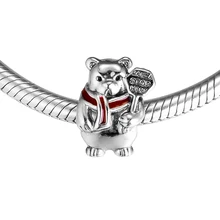 Подходит для Pandora Charms браслеты Рождественский полярный медведь бусины с красной эмалью 925 пробы-серебро-ювелирные изделия