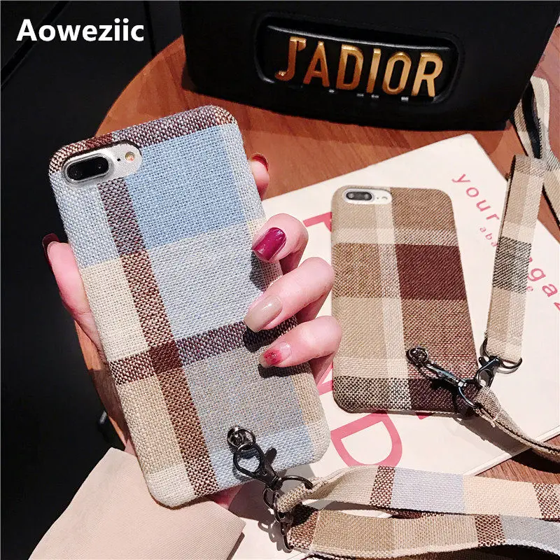 

Aoweziic Autumn velvet checkered pattern for iPhone X XS MAX XR phone case 6S 7 8PLUS shatter-resistant hard shell lanyard femal