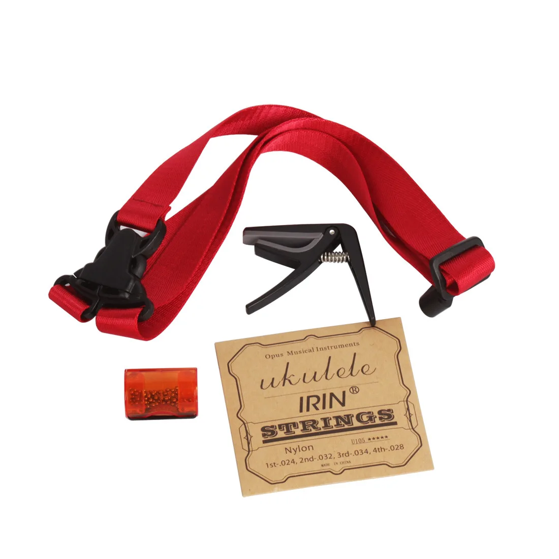 

4pcs/lot Ukulele Tool Kit Ukulele String + Strap + Capo + Sand Shaker Ukulele Accessories Essential Tool
