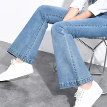 Женские расклешенные джинсы размера плюс с высокой талией, новые модные эластичные женские широкие джинсы, женские обтягивающие джинсовые штаны