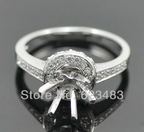

Round cut 10.0mm Solid 14k White Gold 0.23ct Natural . Semi-mount Ring
