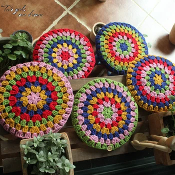 

Handmade Stripe Bar Chair Cushion Crochet Round Children's Stool Chair Cushion DIY Kitchen Mats Children's Room Decor 28cm