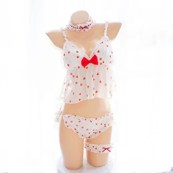 

Sexy Lingerie Set Embroidery Camisole Kawaii Strawberry Uniform Temptation Erotic Underwear Costume Cosplay Kawaii Lingerie