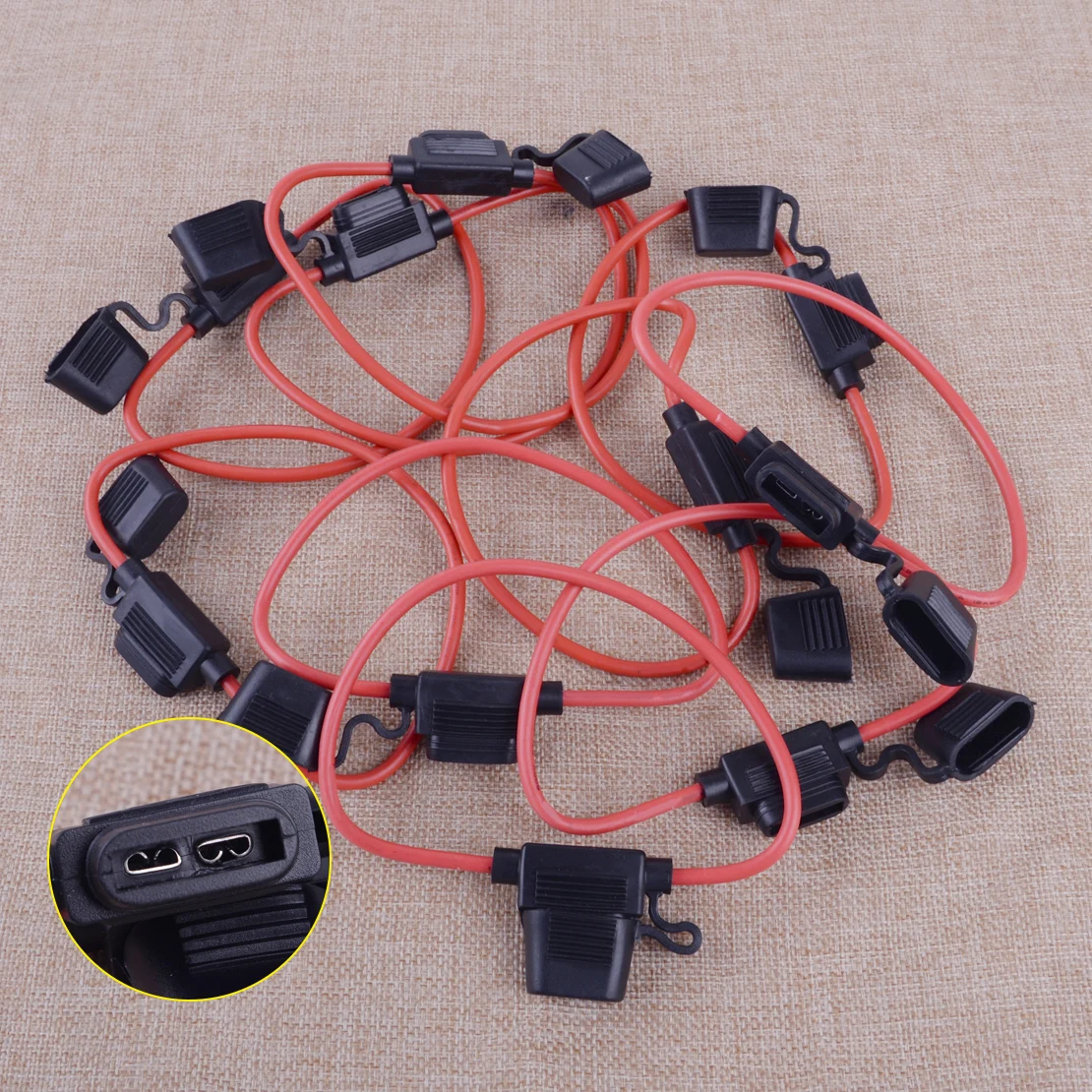 

CITALL 10pcs Car Standard Blade Fuse Holder Socket Splash Proof 30A 12 AWG 32V Cable In Line Red & Black