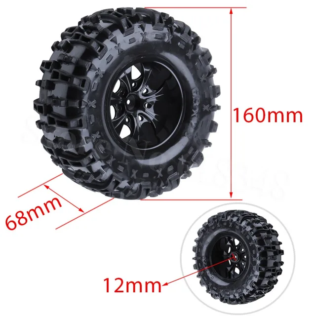 Cheap 4Pcs 155mm RC Tires Wheel Rims Foam Inserts For 1:10 Monster Truck Tyres HSP HPI Traxxas Himoto Redcat Kyosho Tamiya Racing Losi