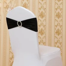Блестящая металлизированная лайкра черного цвета, пояс с круглой пряжкой, ленты из спандекса на стулья для свадебного украшения,, вечерние кушаки для стула
