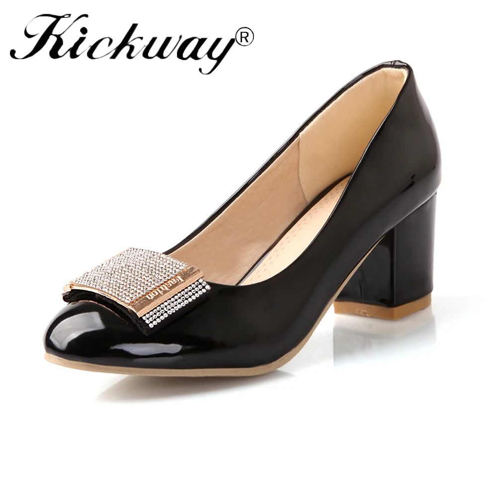 

Woman High Heels Pumps Shallow Dress Shoes Women Thick Heeled Crystal Shoes Black Ladies Shoes zapatos mujer Plus Size 34-43