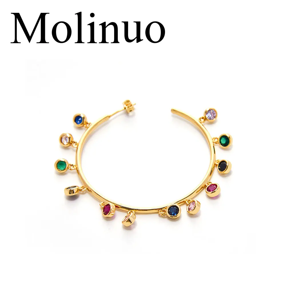 Molinuo Мода несколько круглых радужных cz очаровательные ювелирные серьги великолепный круг цвет золотой обруч люстра серьги для женщин