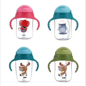 

350ML Cute Cartoon Children Feeding Bottle Safe Silicone Training Cups Bottle For Kids Baby Strawing Water Cup With Handle