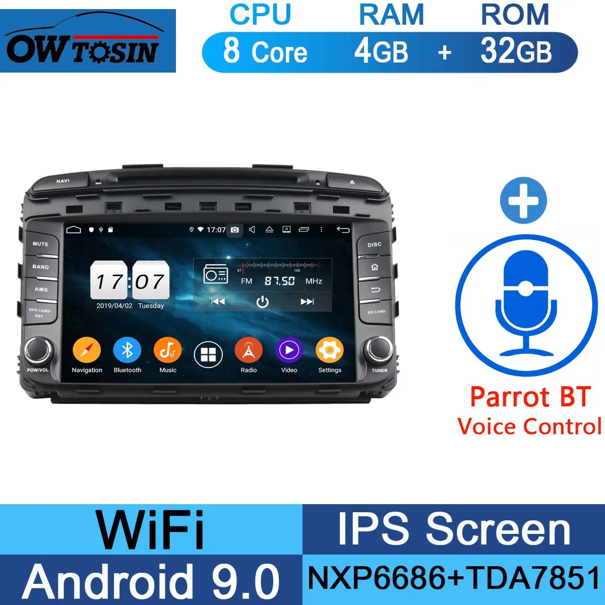 " ips 1920*1080 8 Core 4G ram+ 64G rom Android 9,0 автомобильный dvd-плеер для Kia Sorento DSP радио gps Parrot BT Adas - Цвет: 32G Parrot BT