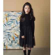 Черное вязаное платье с длинными рукавами для девочек осенне-зимнее детское бальное платье для малышей 4, 6, 8, 10, 12 лет