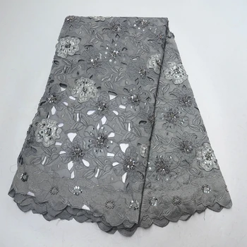 

2019 new African lace embroidery fabrics, Nigeria organza cut-out lace design with sequins and beaded lace fabrics