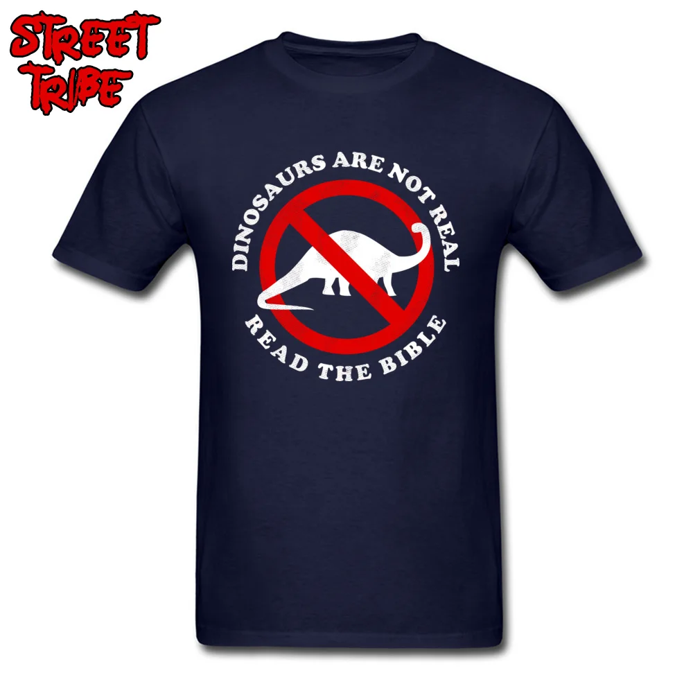 Leisure All Cotton T-shirts for Adult Short Sleeve Slim Fit Tees Wholesale NEW YEAR DAY Crew Neck Tee Shirt Custom Dinosaurs Are Not Real Read The Bible navy