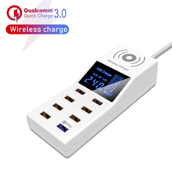 

Qi Wireless Charger Quick Charge 3.0 Smart USB Charger Led Display Charging Pad Power Socket Adapter Strip EU US UK Plug