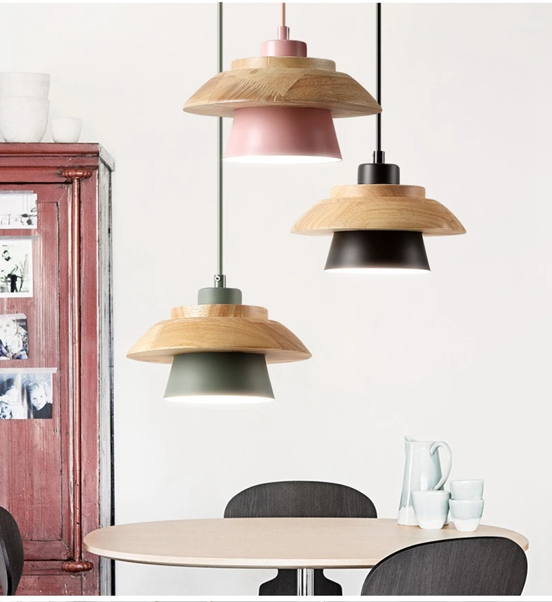 Modern Bedroom Pendant Light Home Indoor Lighting Decoration Hotel Room Pendant Lamp Aluminum Wood E27 Lamp Holder (4)