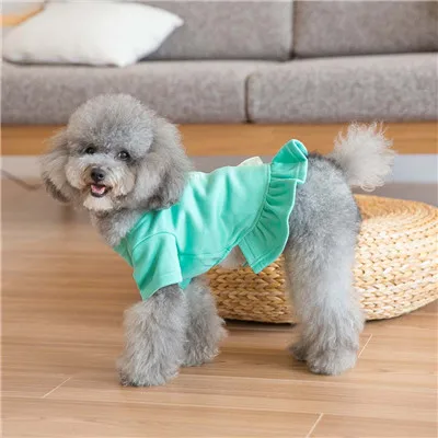 2017 new arrival dog cat autumn warm printed dress Green (2)
