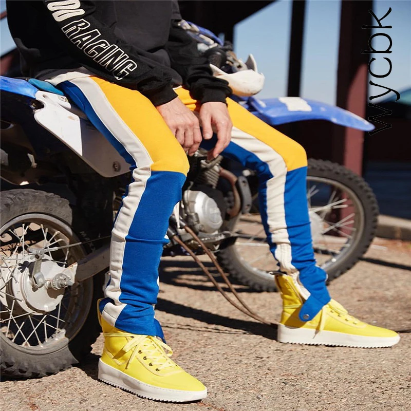 

wycbk Color Block Patchwork Fit Style Men's Pants with Leg Opening Zipper 2018 New Fashion Streetwear Pants Men