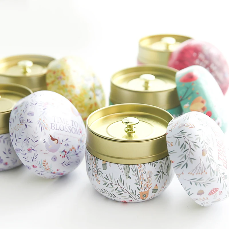 

Portable Round Tea Sugar Coffee Coin Storage Box Tin Box Sundries Organizer Storage Container Gift Packing Iron Box With 2 Lids