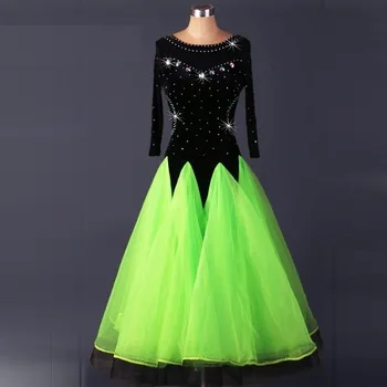 sexy ballroom dresses kids competition standard dance dress waltz flamenco tango green black competition long sleeve ladies
