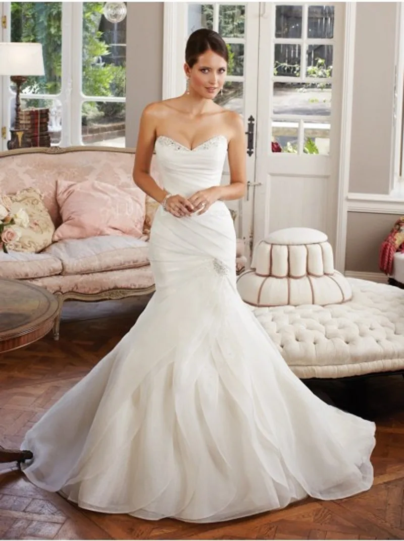 Amazing Trumpet Bridal Gown Beading Crystal Sexy Sweetheart Lace up Back Mermaid Organza Wedding Dress