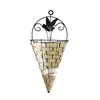 

Random Color Delivery Iron Rattan Woven Wall Hanging Basket European Pastoral Style White Iron Wall Hanging Vase Flower Planter