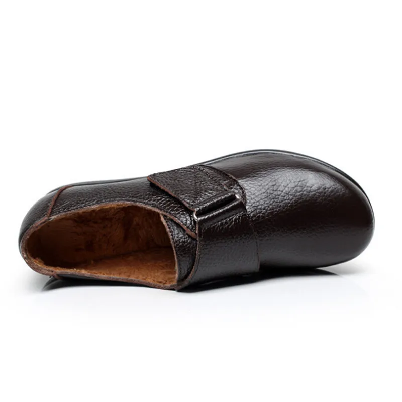 Г., женская кожаная обувь на плоской подошве Мокасины, лоферы для мам, осенняя мягкая повседневная женская обувь на плоской подошве для вождения новая обувь для отдыха - Цвет: Brown Wool