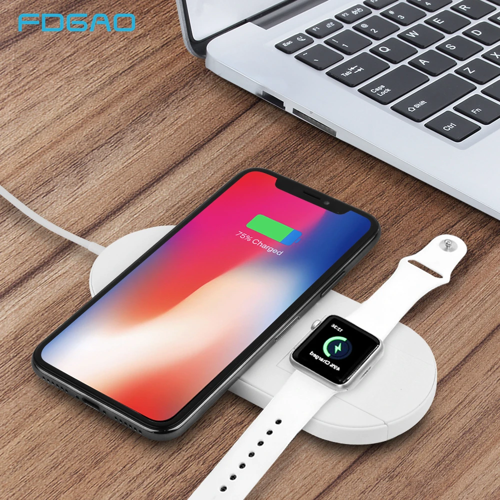 FDGAO 10W Qi Wireless Charger for iwatch 4 3 QI Fast Charging For IPhone 8 X XS Max XR Pad For Apple Watch Sumsang S9 Note 9 S8