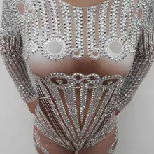 Модные сексуальные кристаллы комбинезон женские Стразы комбинезоны наряд танец сцена шоу ночной клуб костюм певица трико одежда