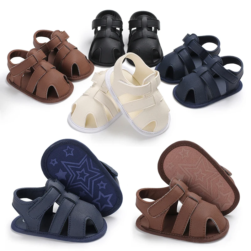 UK Baby Boy Girl Sandals Shoes Summer Slippers Toddler Kids Nursery School Shoes PU Leather Shoes