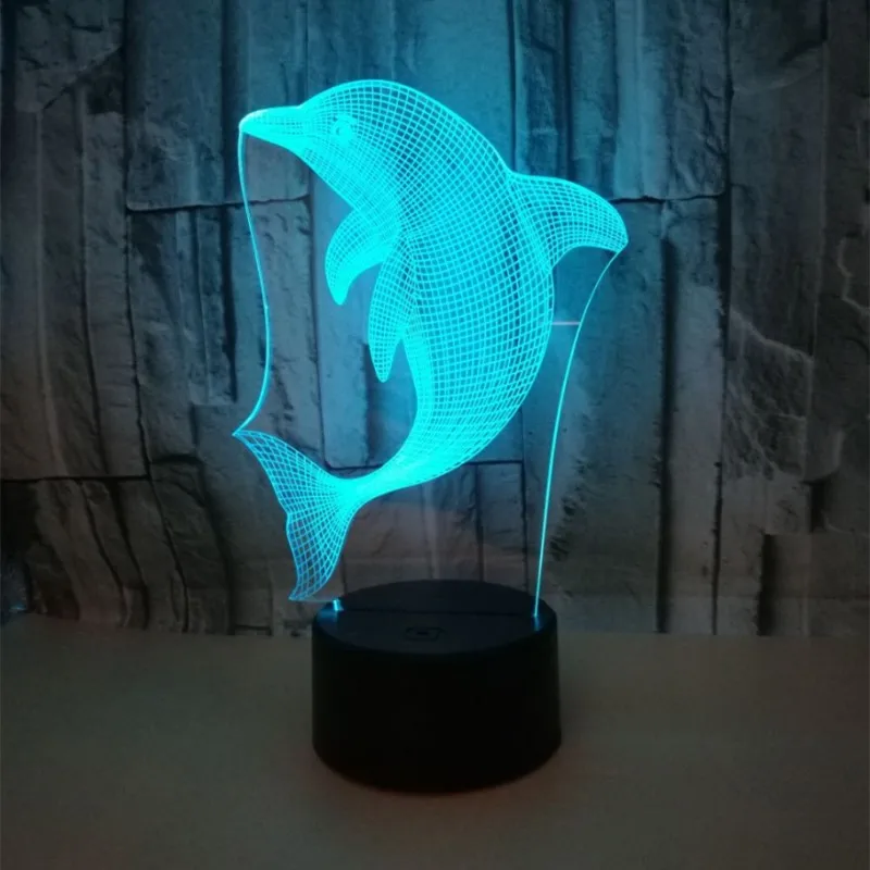 Цветной сенсорный 3d лампа Иллюзия светодиодный ночник USB настольная лампа для детей подарок прикроватная Спальня животное Дельфин