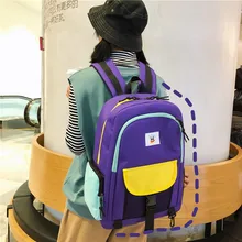 

College wind collision color splicing Hong Kong wind locomotive students book INS 2018 Korean version labeled large-capacity dou