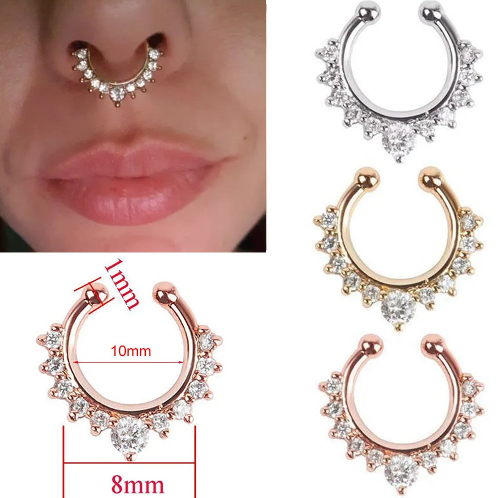 1Pc 10mm Zircon Fake Septum Piercing Nose Ring Hoop nose For Girl Men Faux Body Clip Rings non Body Jewelry Non-Pierced - Image 2